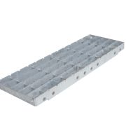 Bolt-on bar grating top step for steel stairway